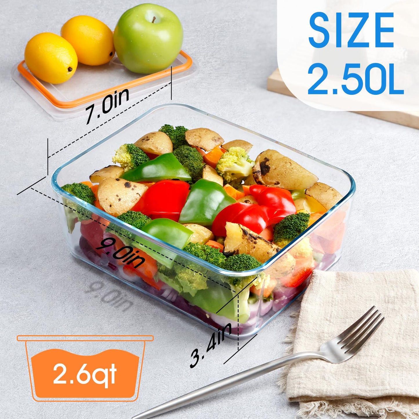 NUTRIUPS 2.6QT Deep Glass Baking Dish with Lid,(9×7in )Deep Rectangular Glass Baking Dish for Oven
