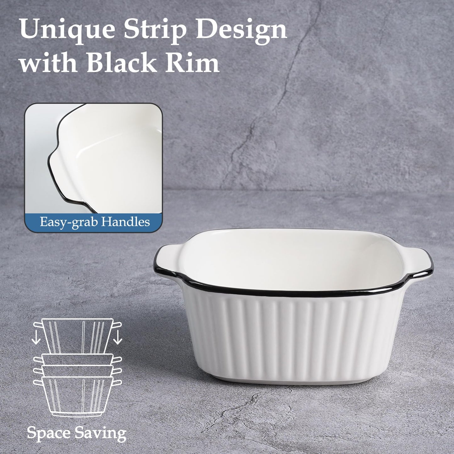 NUTRIUPS 13Oz Ceramic Baking Dishes set of 4, 5.7x4.5x2.2'' Square Baking Dishes, Small Baking Dish for Air Fryer, Ceramic Bakeware with Handles, Oven & Microwave Safe