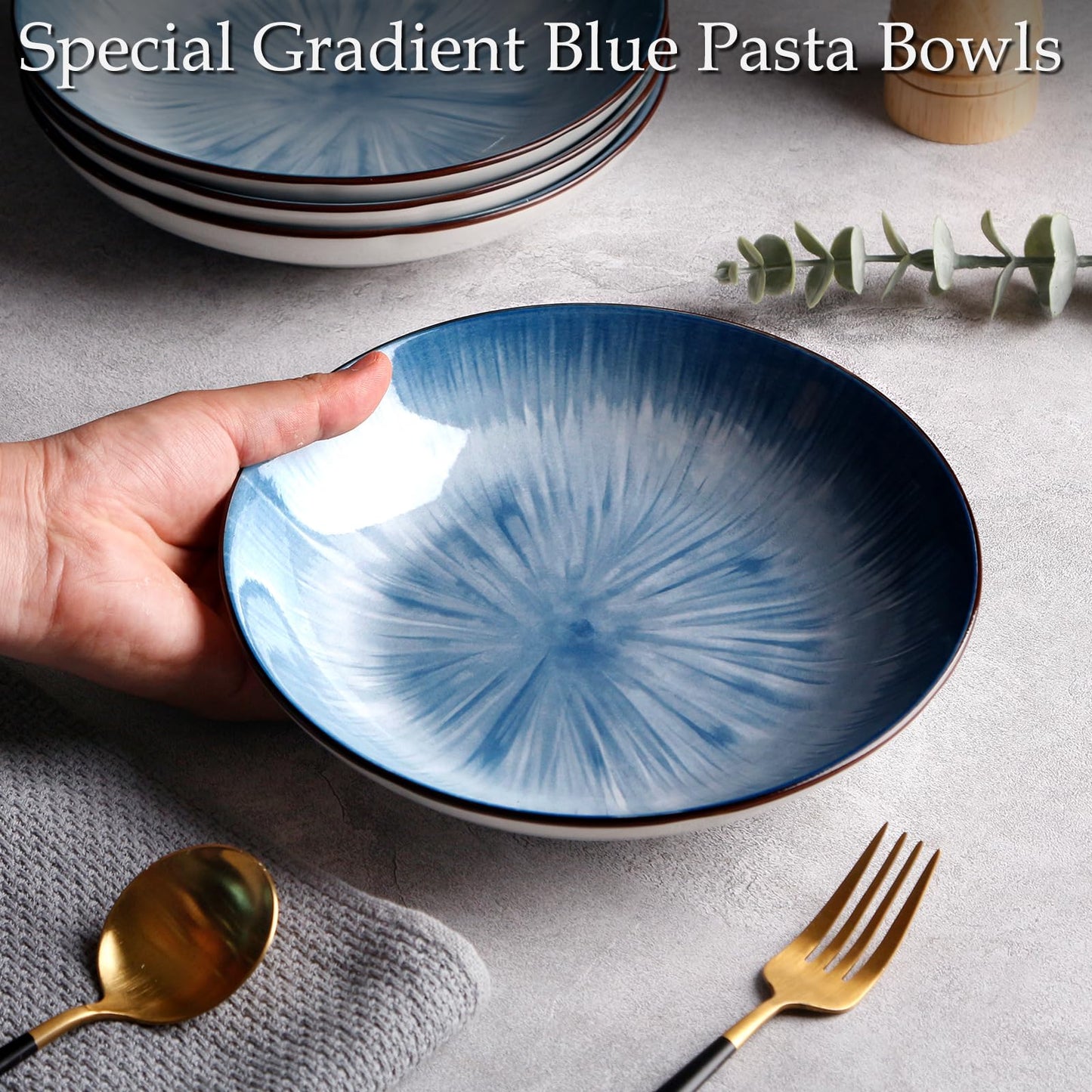 NUTRIUPS 10.5''Dinner Plates Set of 4, 26.5cm Dinner Plates Ceramic, Salad Plates, Blue Plates-Microwave & Dishwasher Safe