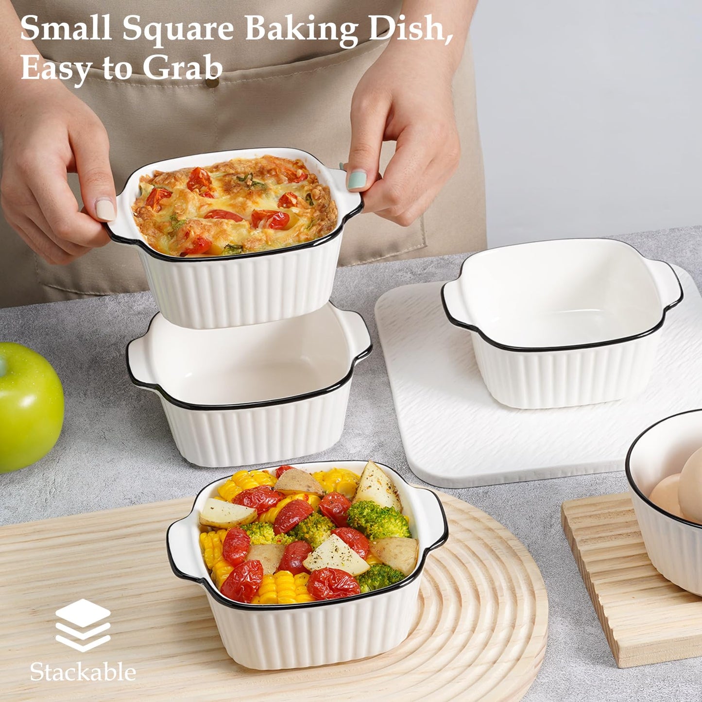 NUTRIUPS 13Oz Ceramic Baking Dishes set of 4, 5.7x4.5x2.2'' Square Baking Dishes, Small Baking Dish for Air Fryer, Ceramic Bakeware with Handles, Oven & Microwave Safe