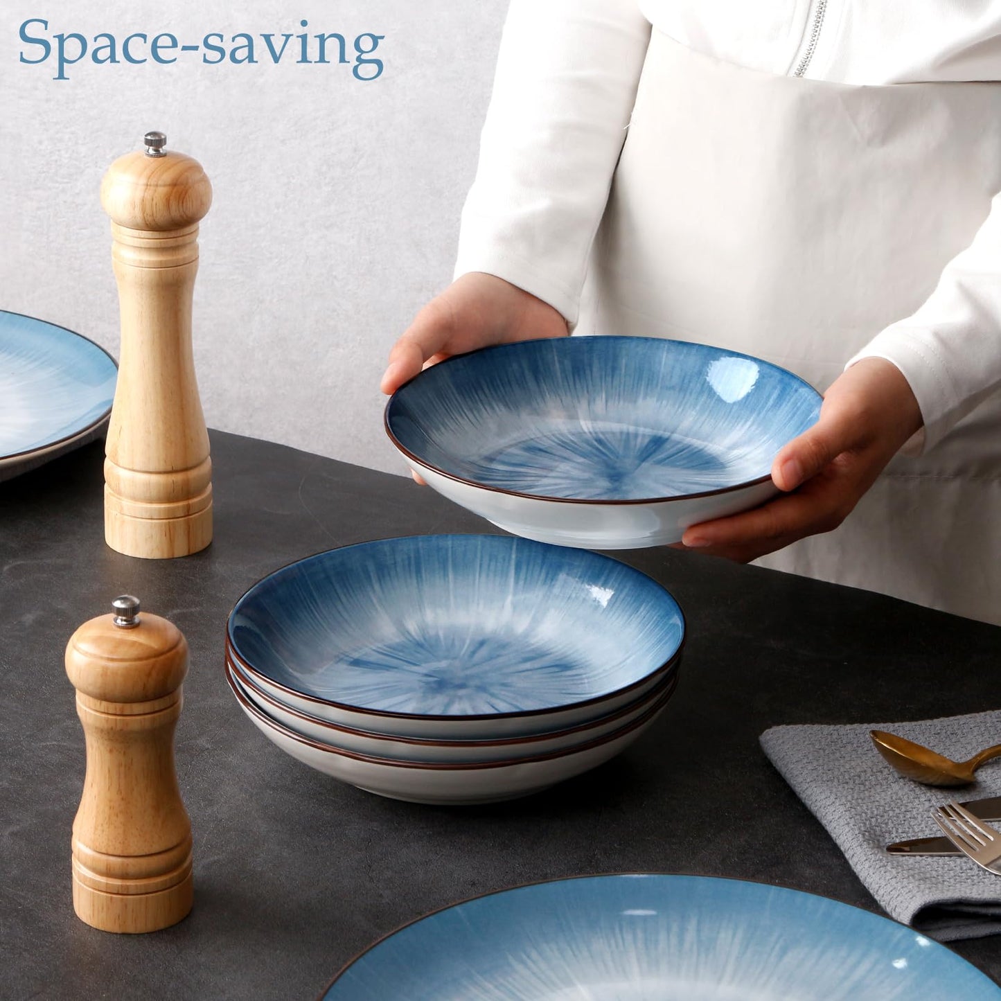 NUTRIUPS 10.5''Dinner Plates Set of 4, 26.5cm Dinner Plates Ceramic, Salad Plates, Blue Plates-Microwave & Dishwasher Safe
