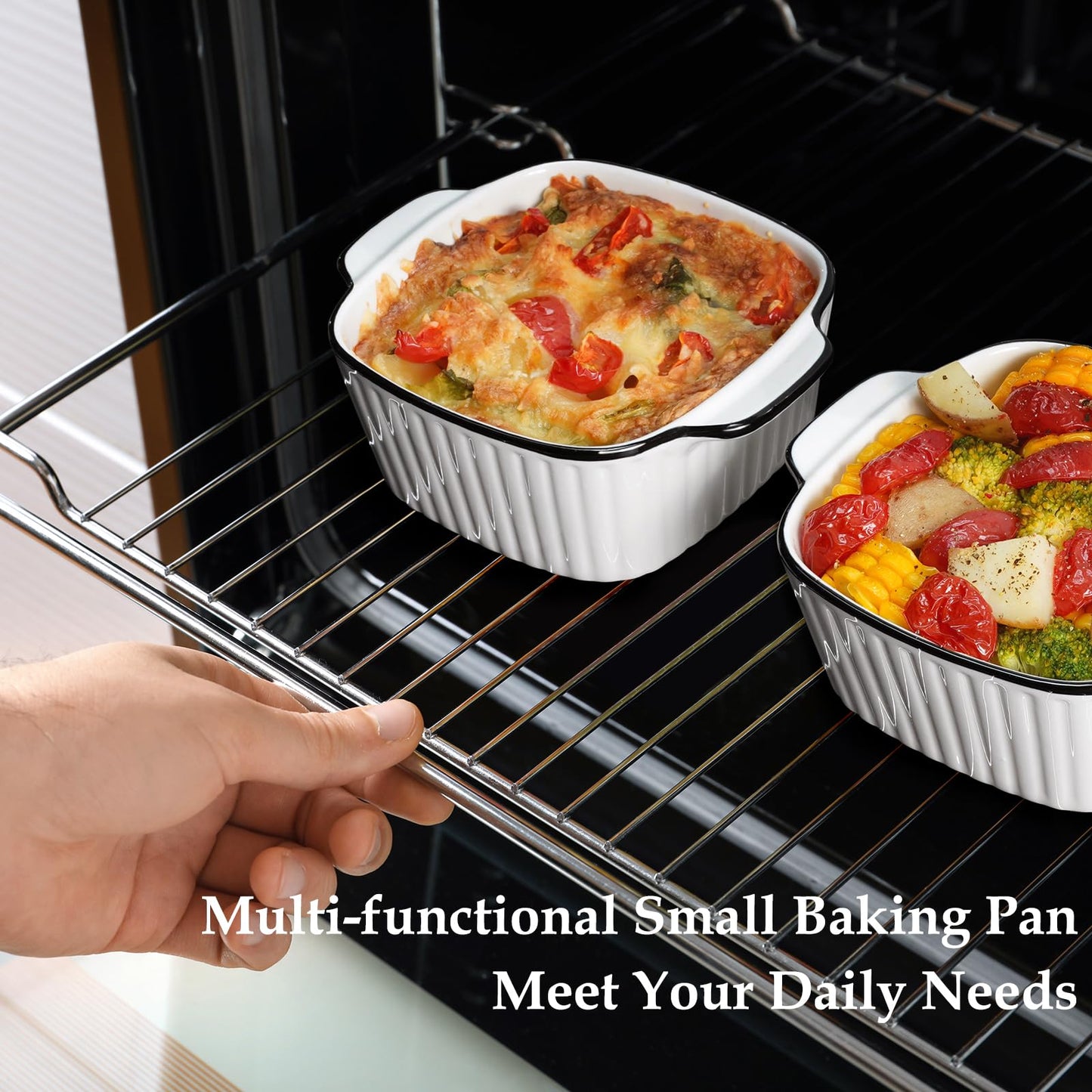 NUTRIUPS 13Oz Ceramic Baking Dishes set of 4, 5.7x4.5x2.2'' Square Baking Dishes, Small Baking Dish for Air Fryer, Ceramic Bakeware with Handles, Oven & Microwave Safe