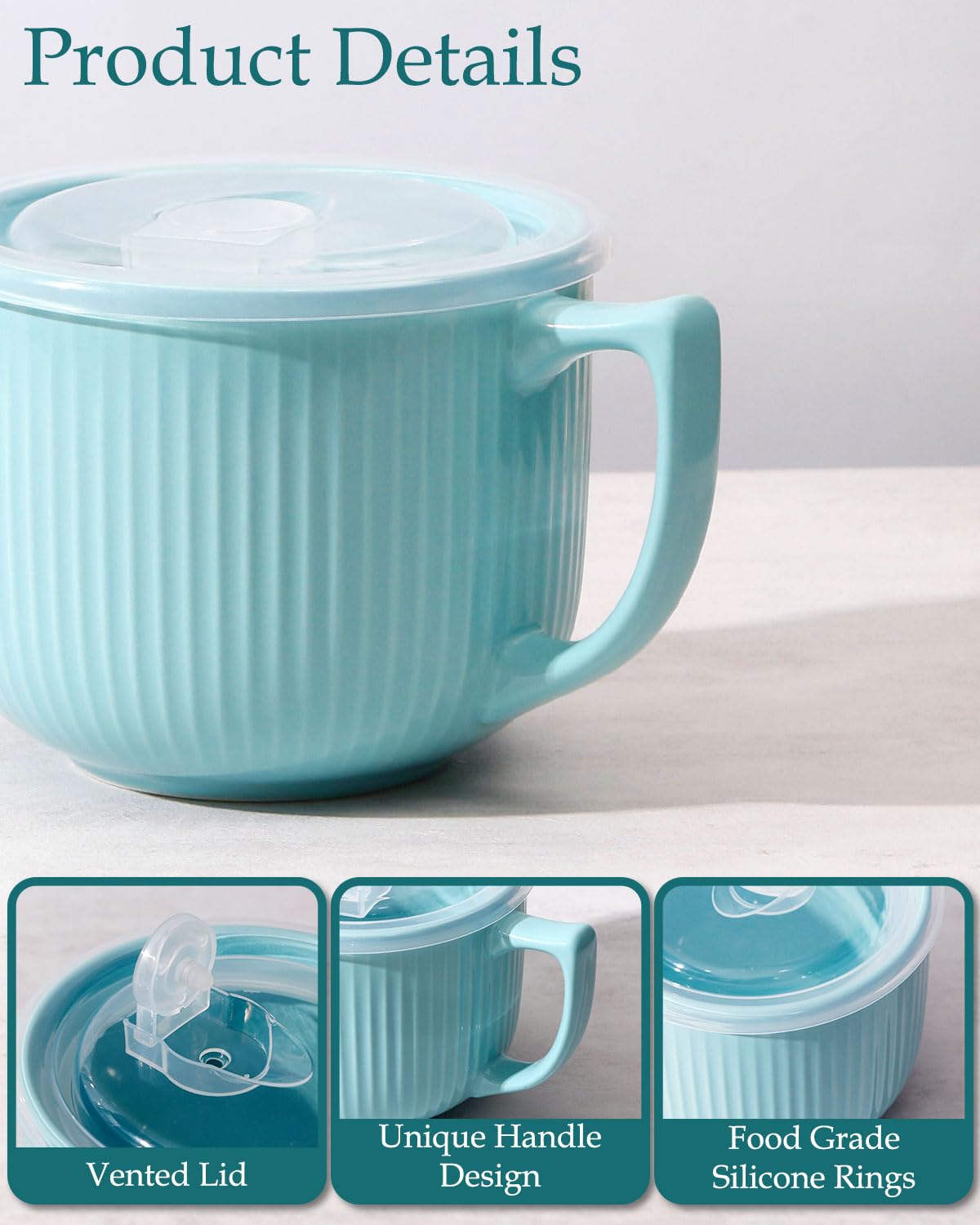 NUTRIUPS Soup Bowls with Handles, 900ml Microwave Soup Bowl with Lid, Soup Mug with Handles, Blue Bowl for Ramen, Noodle, Porridge (Blue)