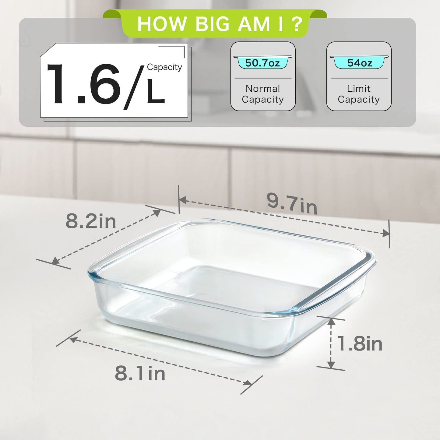 NUTRIUPS 1.7QT Glass Baking Pan, Square Baking Dish for Oven