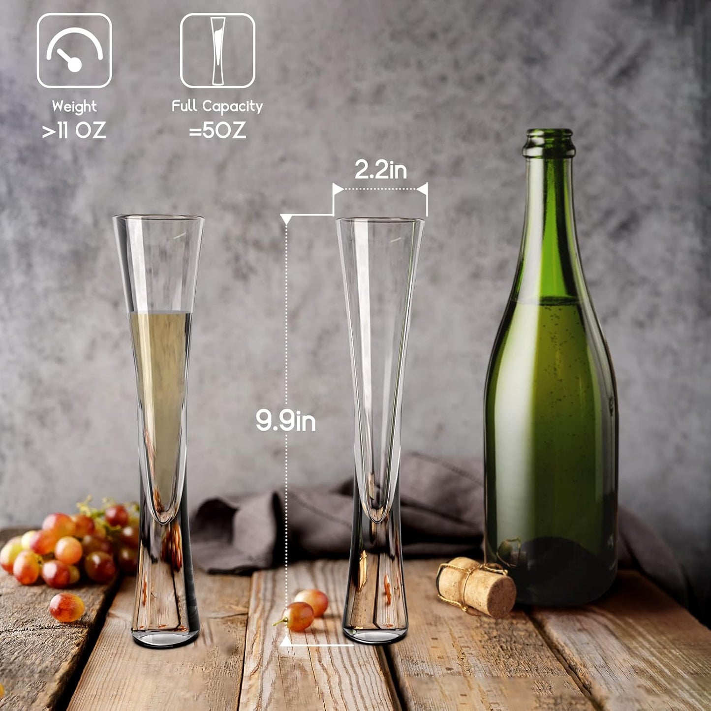 NUTRIUPS Hand Blown 5oz-2 Pack Champagne Flutes Glasses