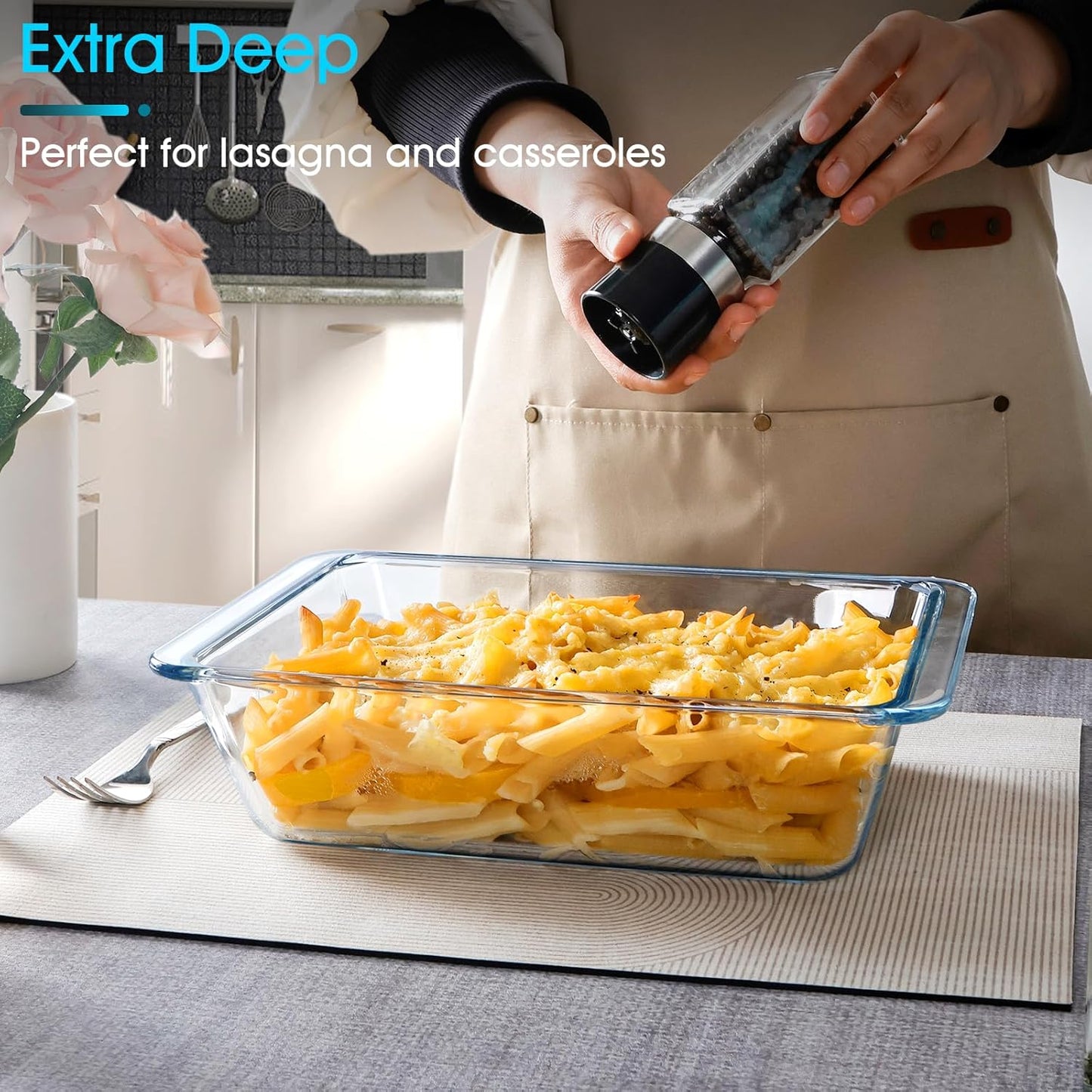 NUTRIUPS 2.4QT Deep Glass Baking Dish (9.5×7inches)