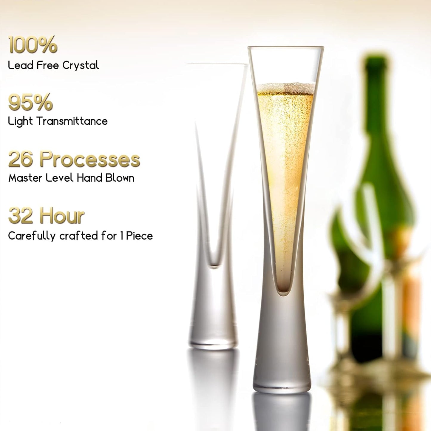 NUTRIUPS Hand Blown 5oz-2 Pack Champagne Flutes Glasses