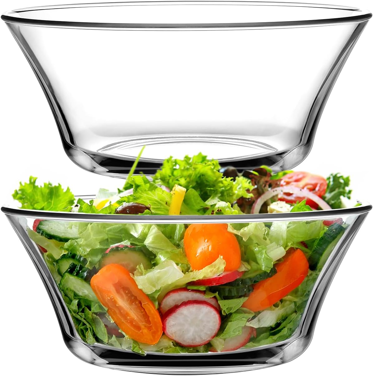 NUTRIUPS 2 Pack 8.5 inch Glass Salad Bowl (57 oz)