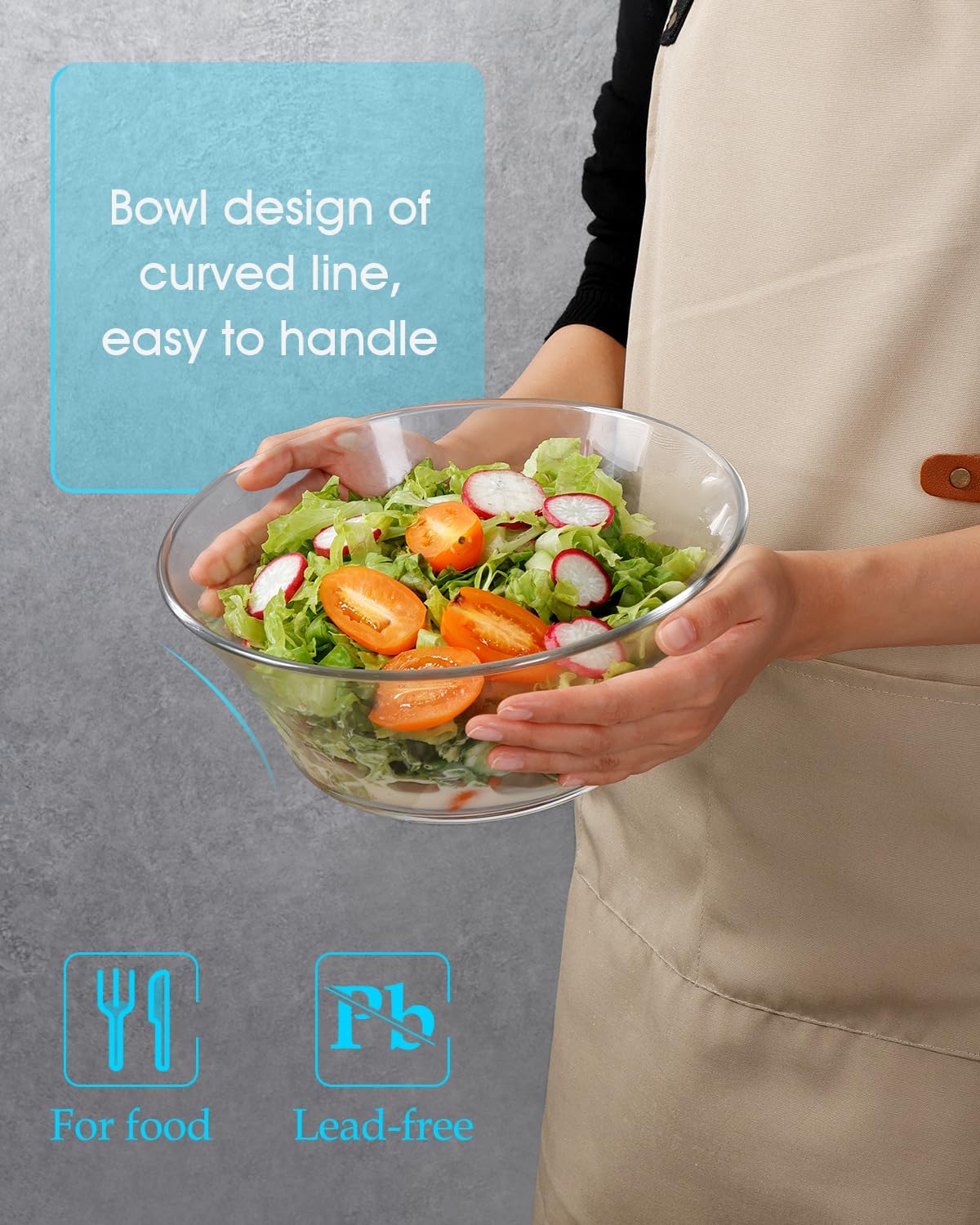NUTRIUPS 2 Pack 8.5 inch Glass Salad Bowl (57 oz)