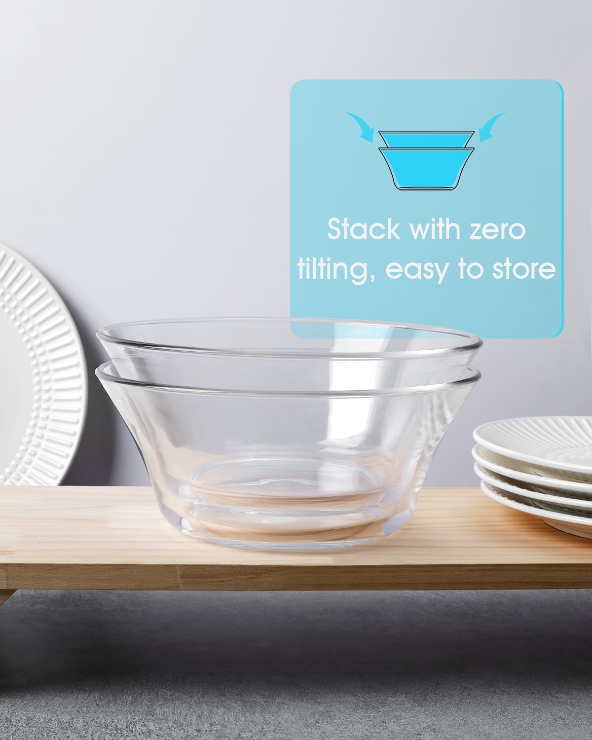 NUTRIUPS 2 Pack 8.5 inch Glass Salad Bowl (57 oz)