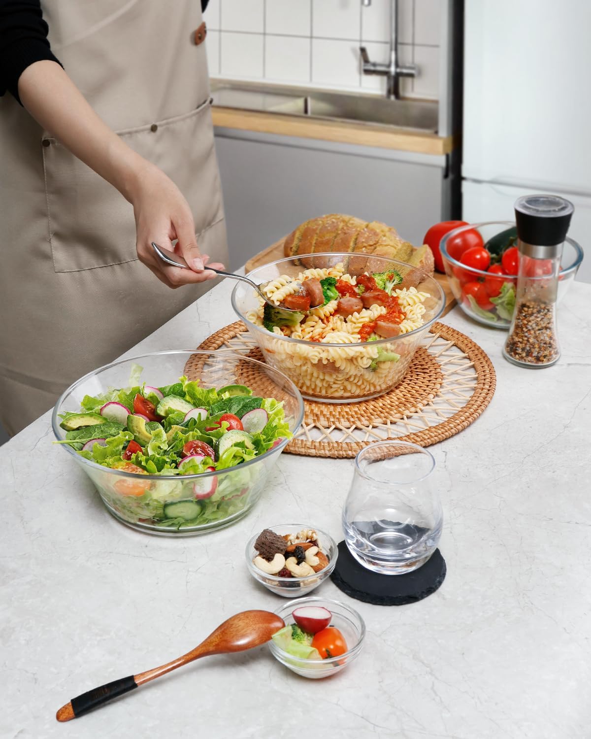 NUTRIUPS 2 Pack 8.5 inch Glass Salad Bowl (57 oz)