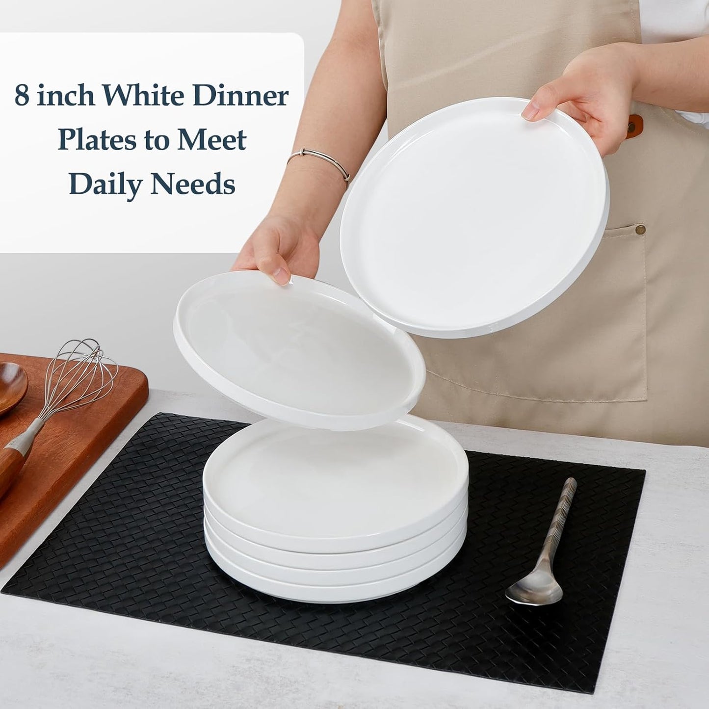 NUTRIUPS 8in Ceramic Flat Dinner Plates Set of 6