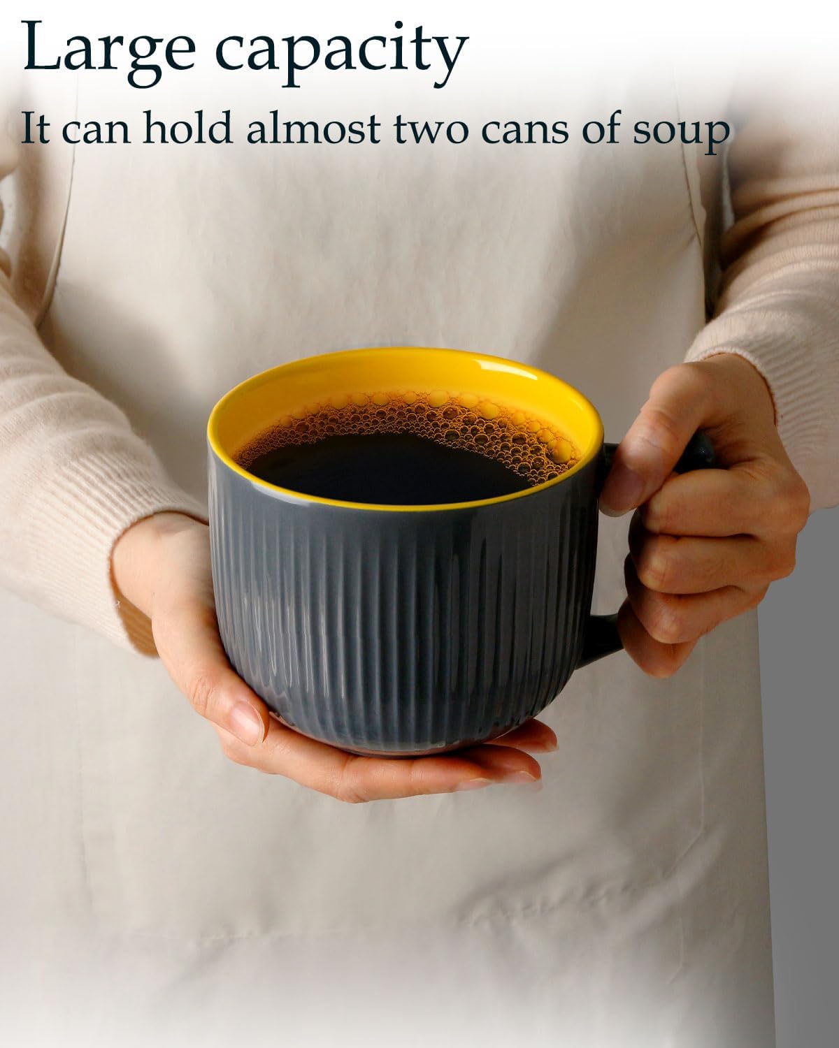 NUTRIUPS Soup Bowls with Handles, 900ml Microwave Soup Bowl with Lid, Soup Mug with Handles, Bowl for Ramen, Noodle, Porridge (Grey)