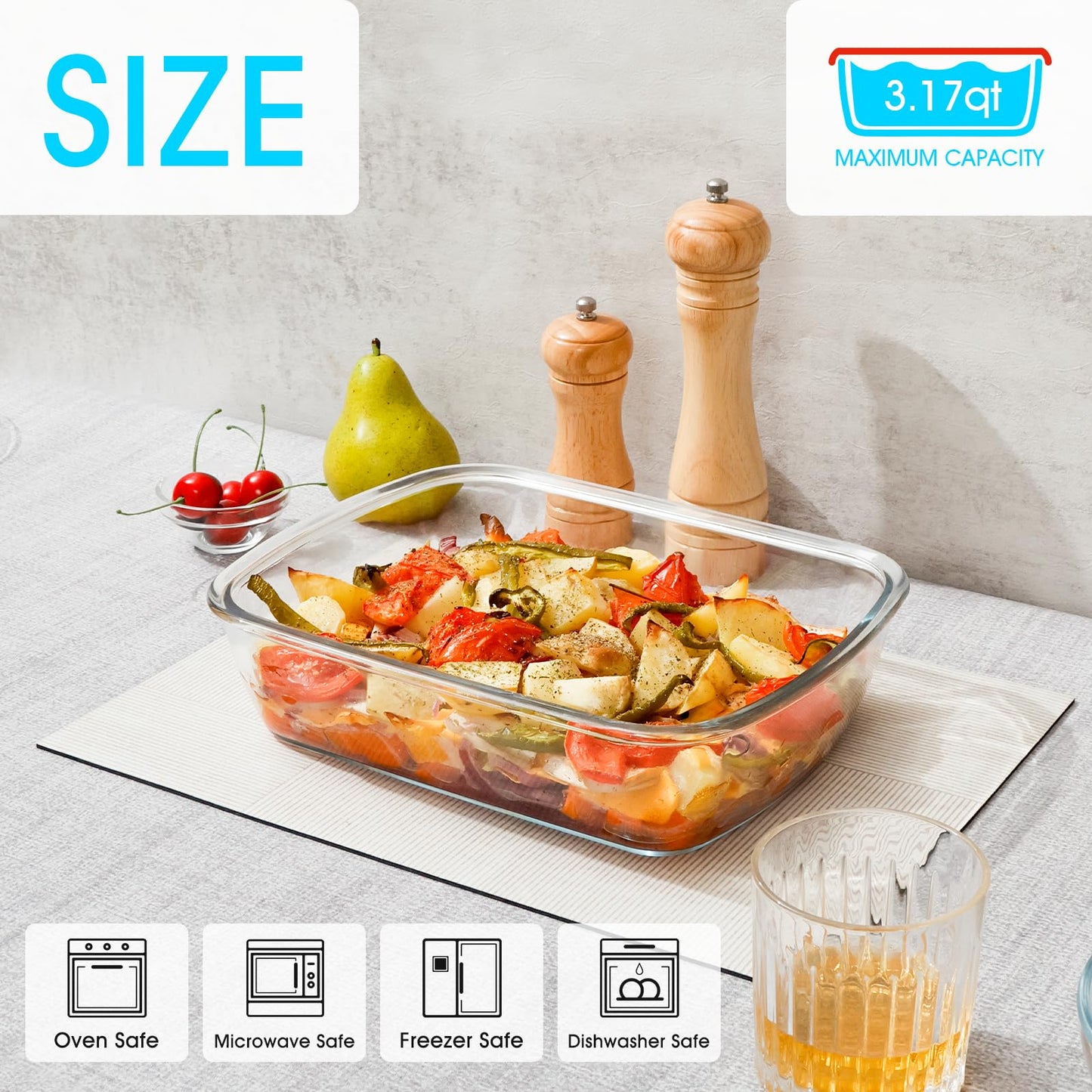 3 QT Rectangle Glass Baking Dish with Lid, 9x11-Inch Glass Pan for Cooking, LARGE and DEEP Baking Dish for Oven