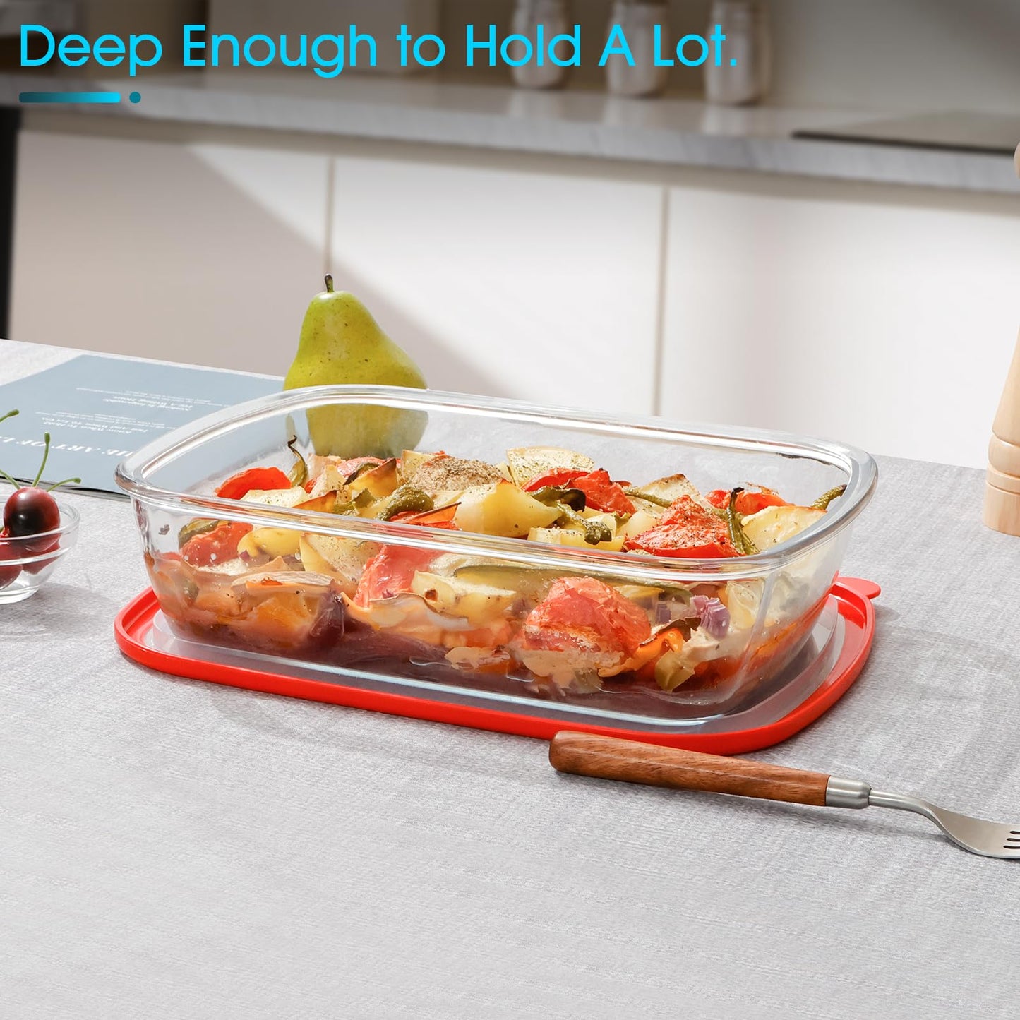 3 QT Rectangle Glass Baking Dish with Lid, 9x11-Inch Glass Pan for Cooking, LARGE and DEEP Baking Dish for Oven