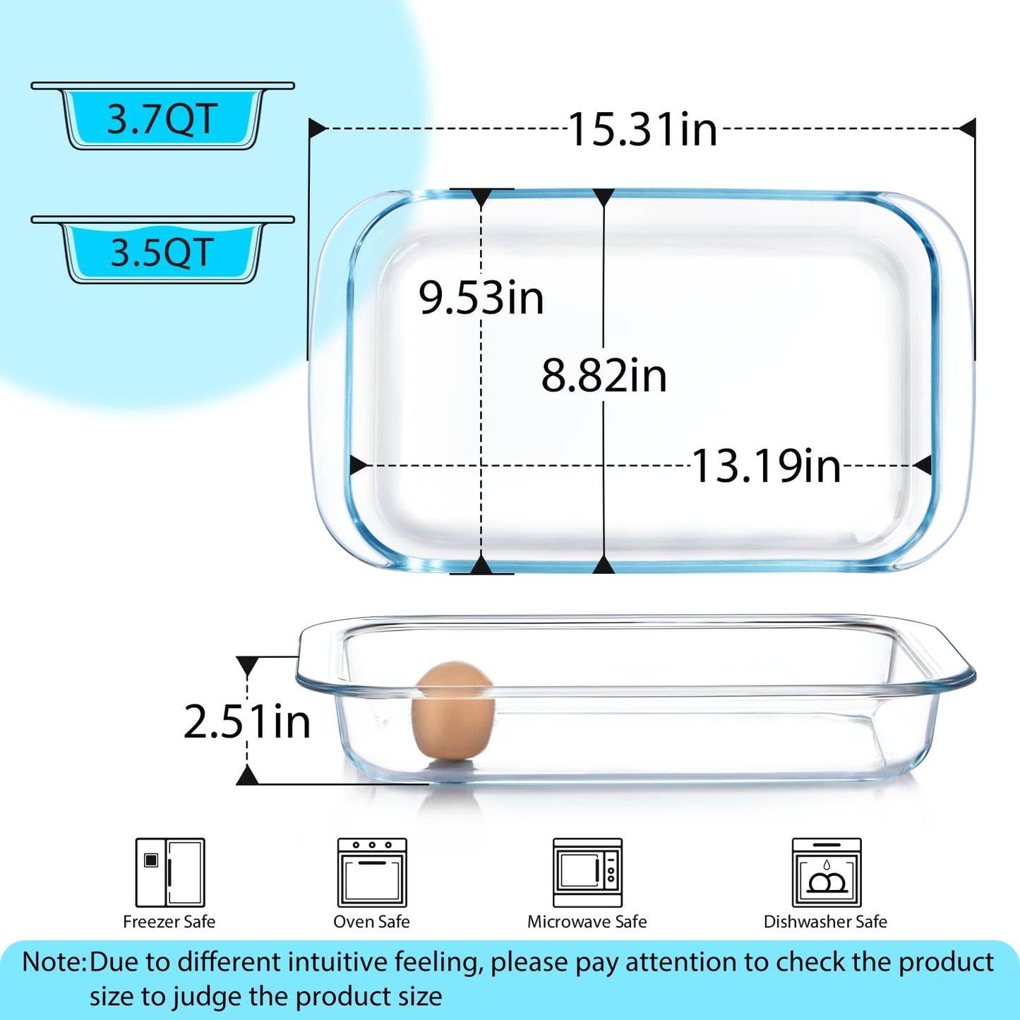 NUTRIUPS Glass Baking Dish Set for Oven, 3.7QT Glass Pan for Cooking,3.5L Rectangular Bakeware Glass Casserole Dish