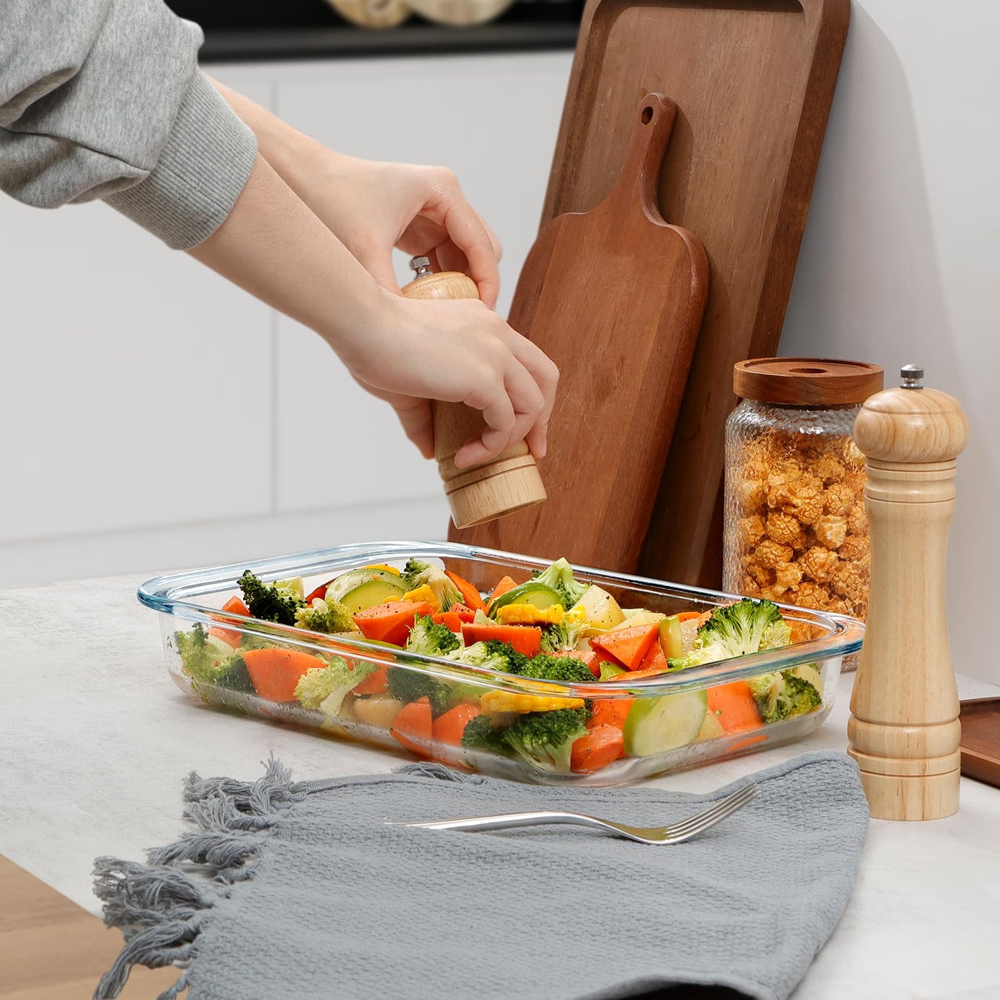 NUTRIUPS Glass Baking Dish Set for Oven, 3.7QT Glass Pan for Cooking,3.5L Rectangular Bakeware Glass Casserole Dish