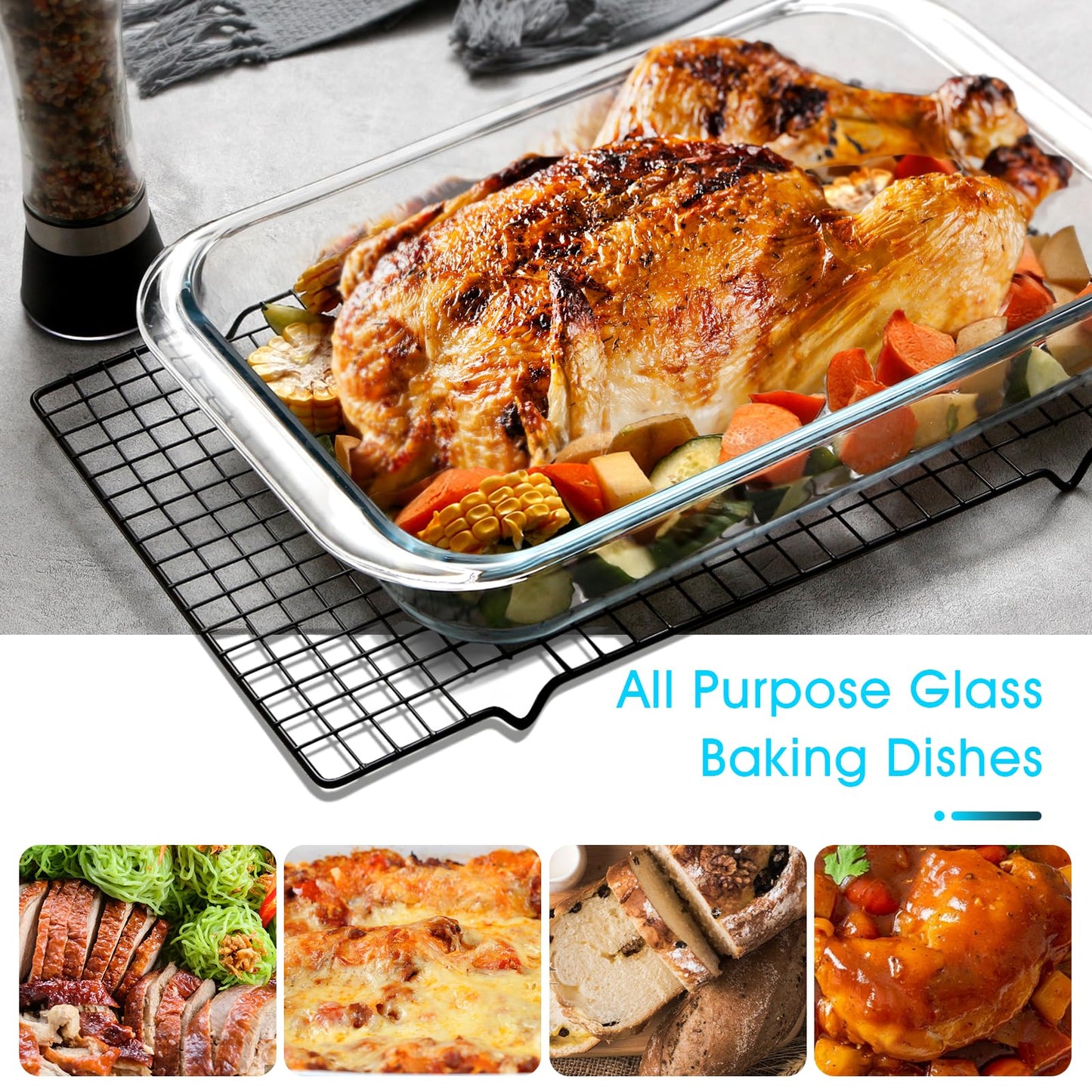 NUTRIUPS Glass Baking Dish Set for Oven, 3.7QT Glass Pan for Cooking,3.5L Rectangular Bakeware Glass Casserole Dish