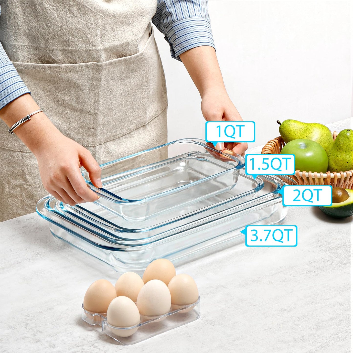 NUTRIUPS Glass Baking Dish Set for Oven, 3.7QT Glass Pan for Cooking,3.5L Rectangular Bakeware Glass Casserole Dish