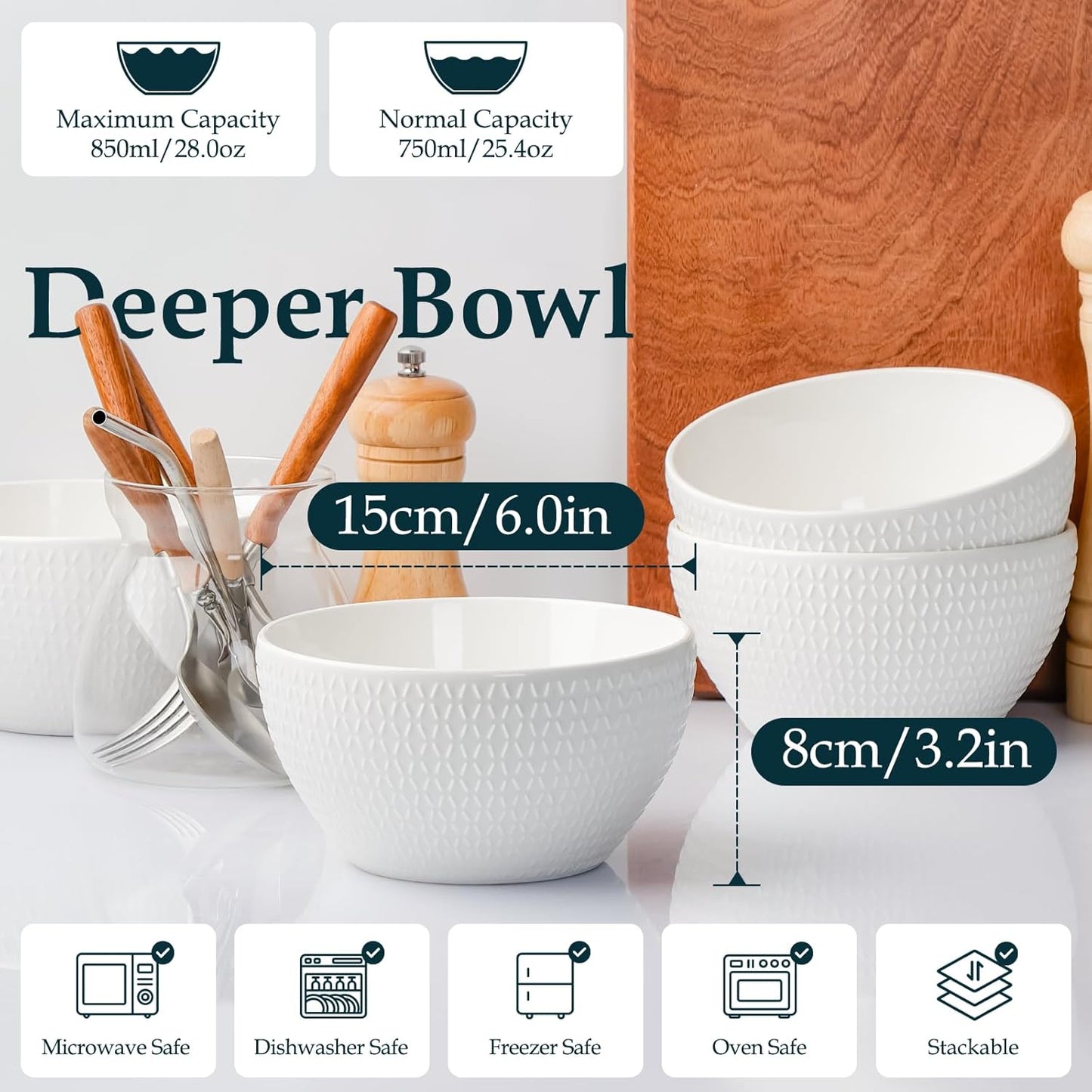 NUTRIUPS Deep Cereal Bowls, 6in/28 oz