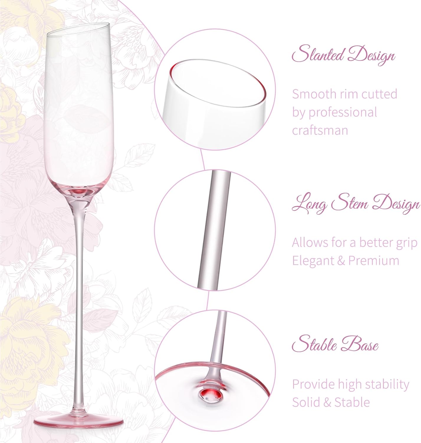 NUTRIUPS Pink Champagne Flutes Glasses
