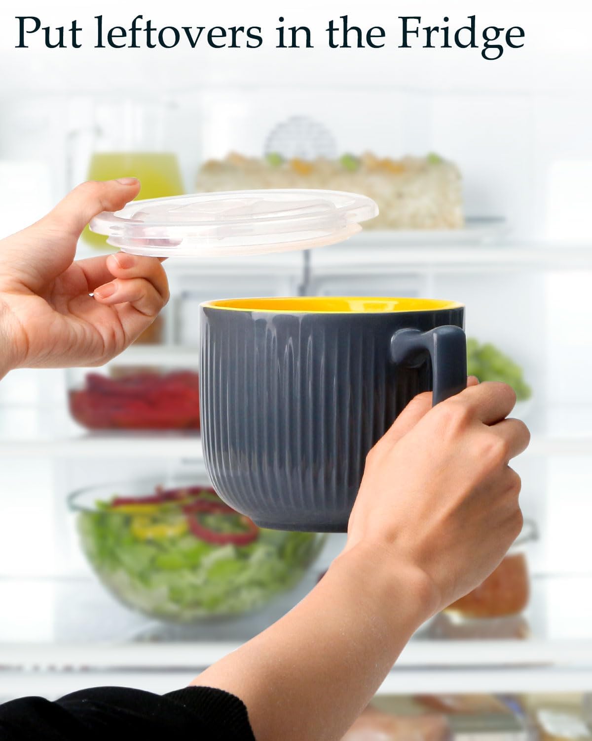 NUTRIUPS Soup Bowls with Handles, 900ml Microwave Soup Bowl with Lid, Soup Mug with Handles, Bowl for Ramen, Noodle, Porridge (Grey)