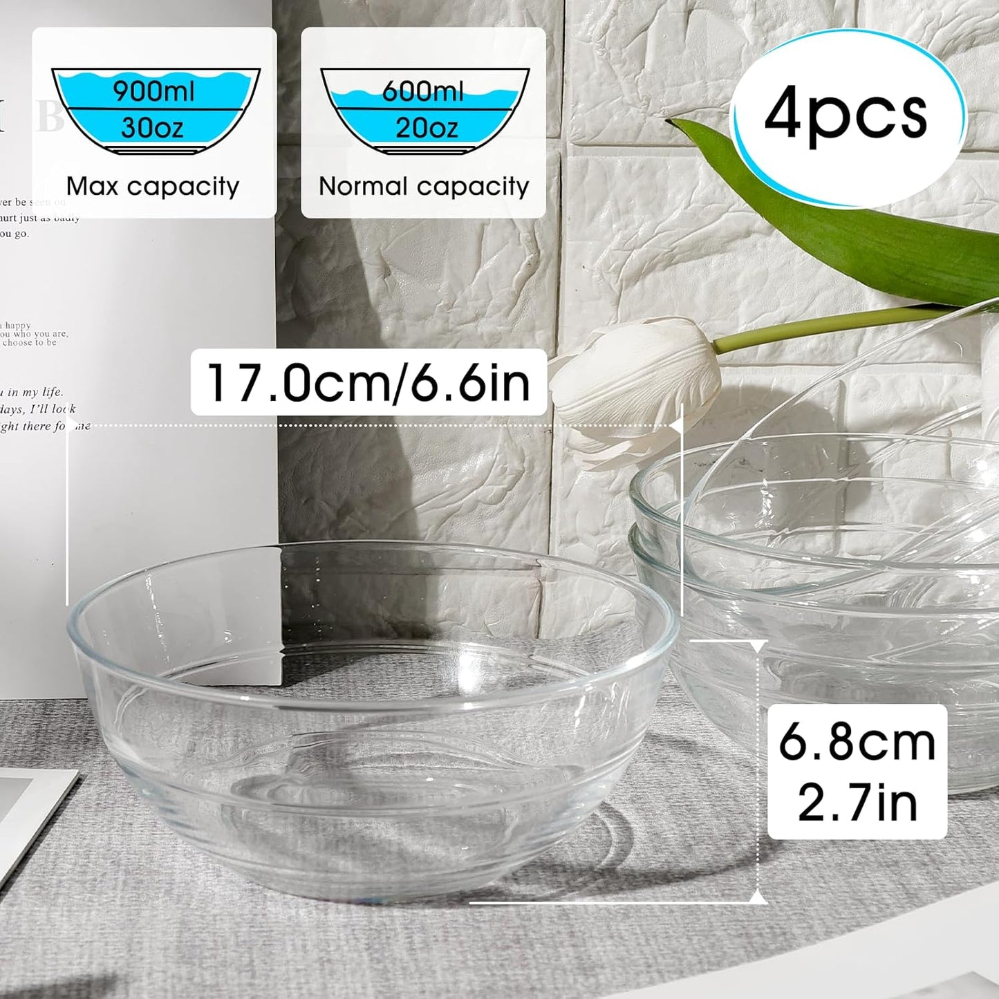 NUTRIIUPS Tempered Glass Prep Bowls (30 OZ/6.6 In (4 PCS))
