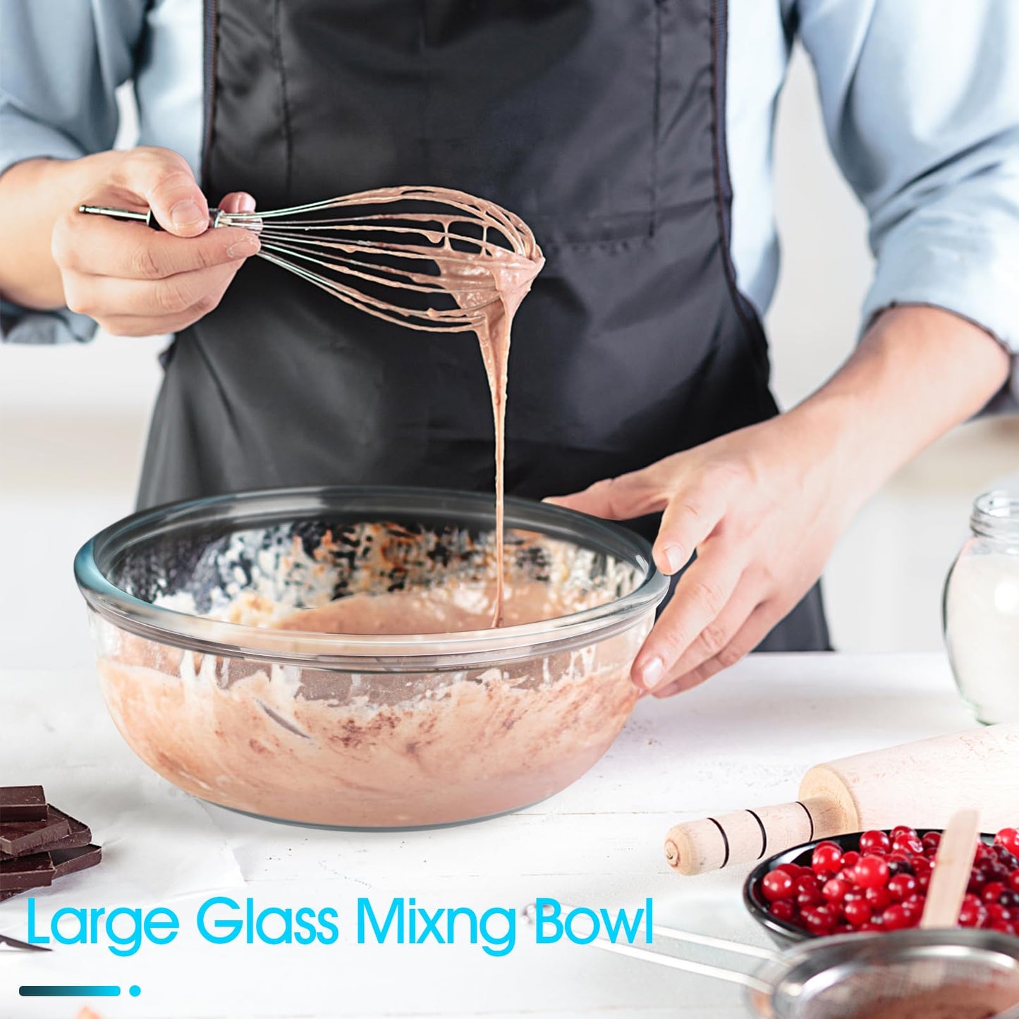 NUTRIUPS 6 Quart Large Glass Mixing Bowl, Clear Large Salad Bowls Glass Big Mixing Bowls for Kitchen