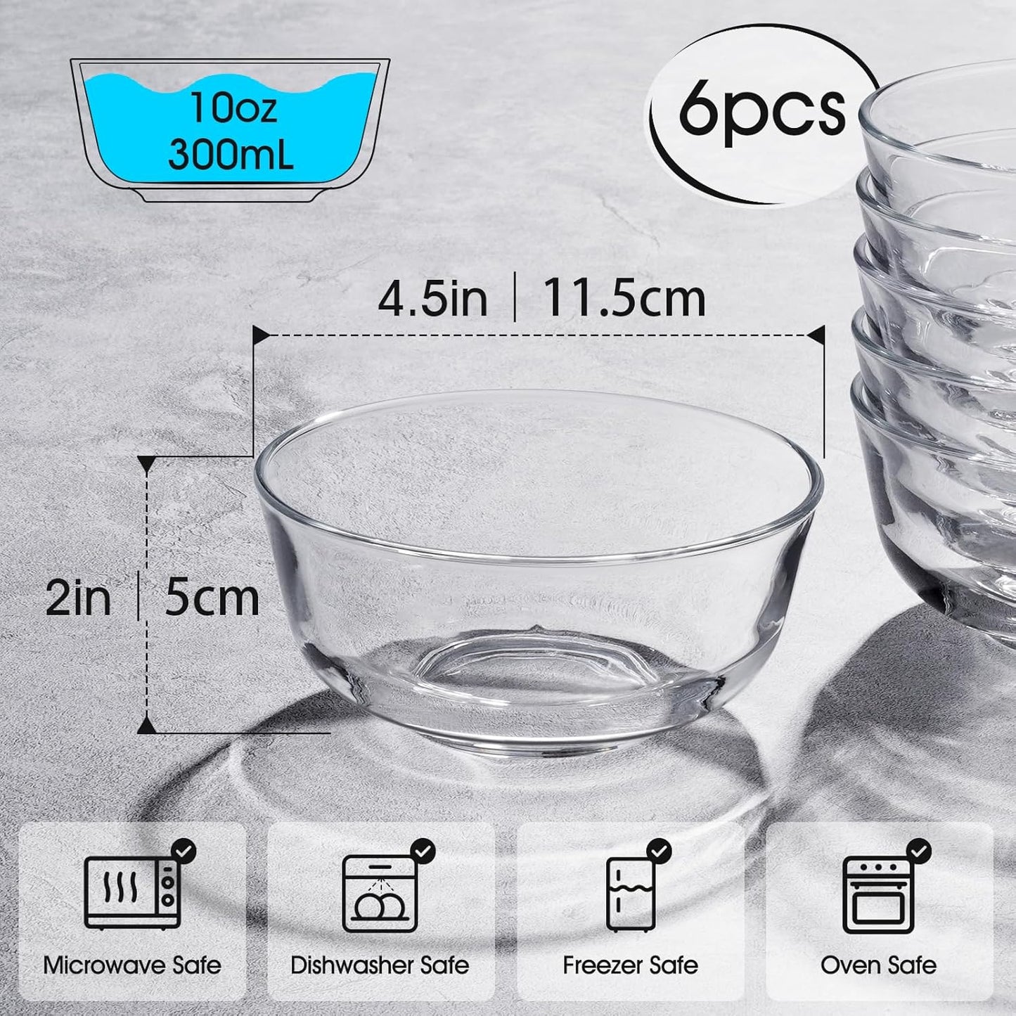 NUTRIUPS 4.5in/10oz Glass Bowls (Set of 6)