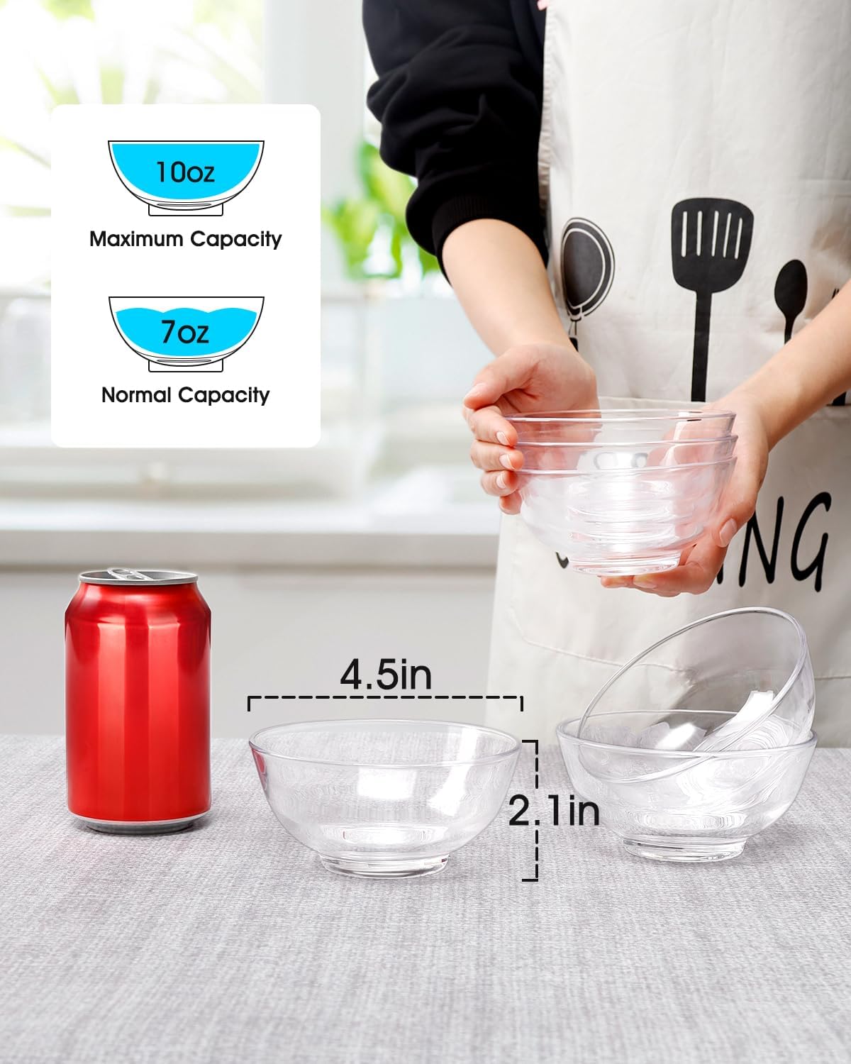NUTRIUPS 10oz Small Glass Bowls Set of 6 (4.5in)