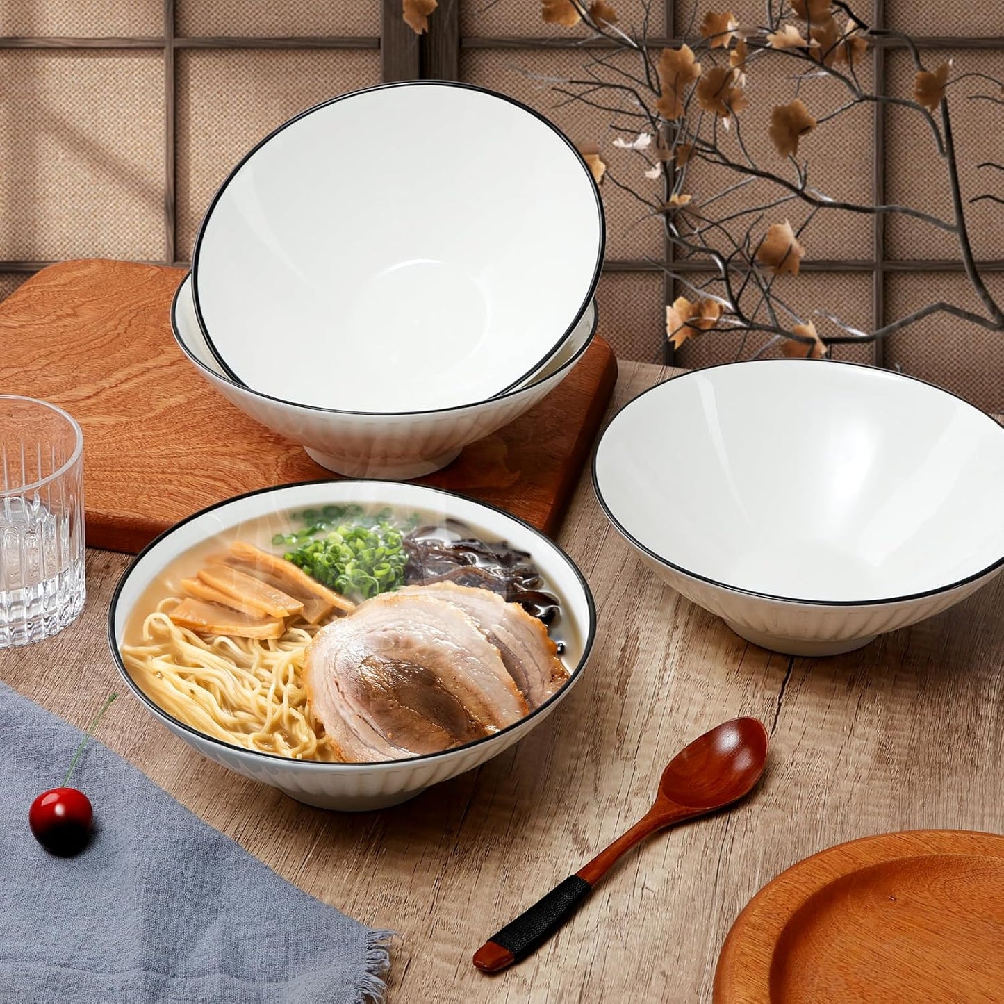 NUTRIUPS 8'' Ramen Bowls Set of 4-34 Oz Pho Bowls