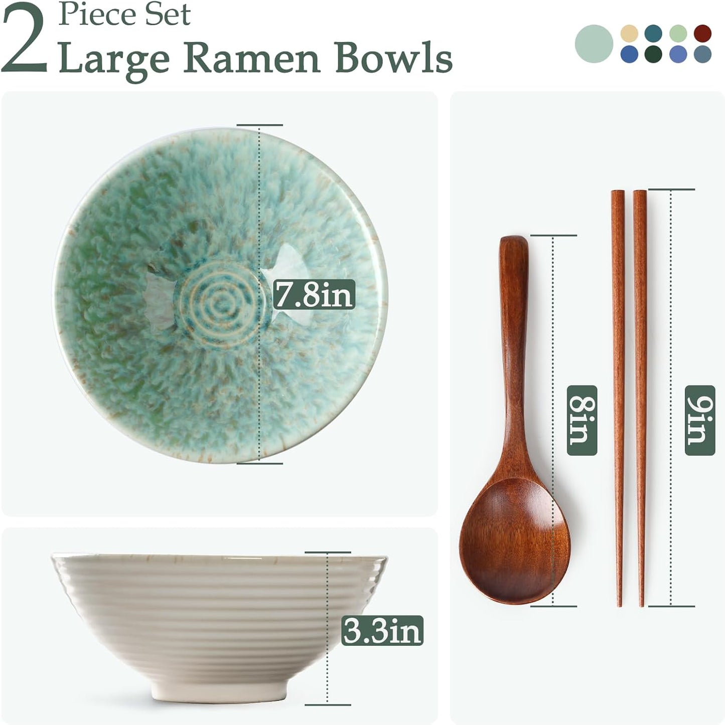 NUTRIUPS Ceramic Ramen Bowl Set of 2, 8 In/40oz (Forest)