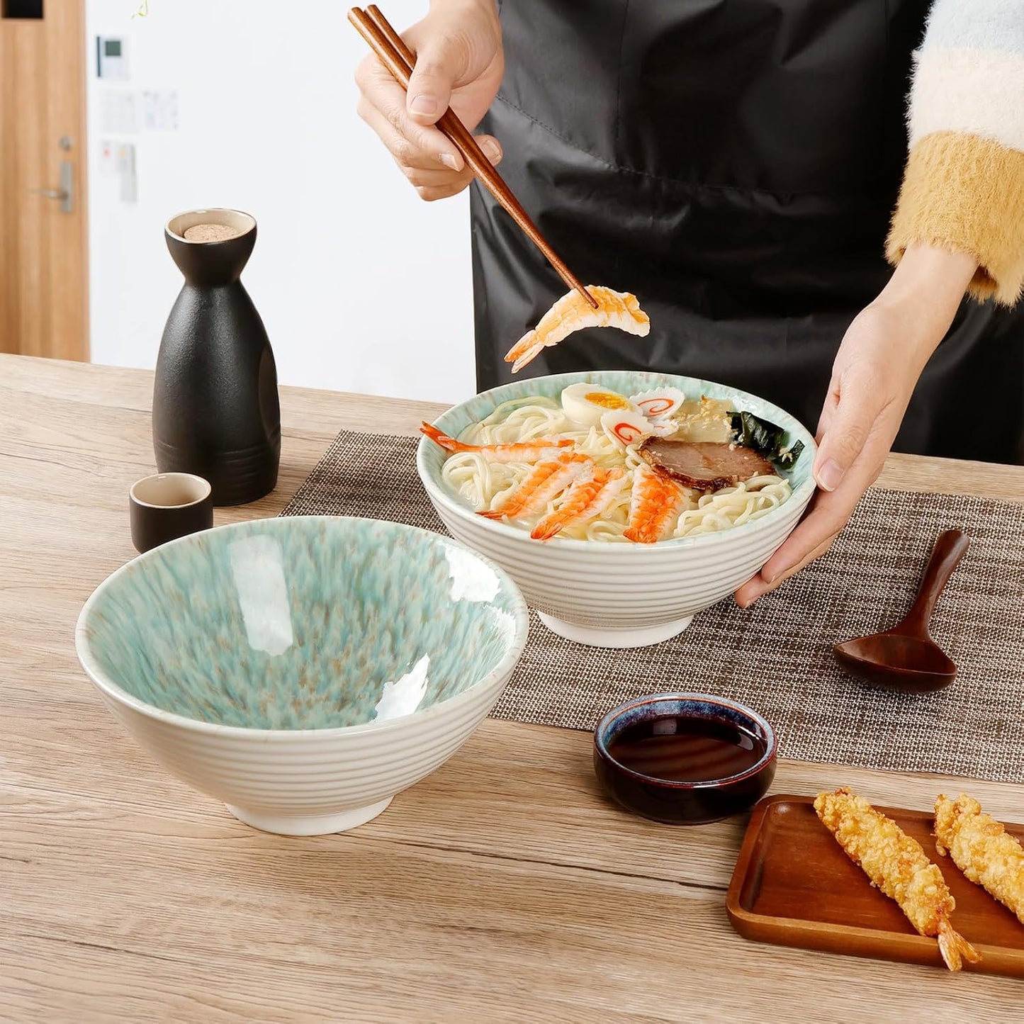 NUTRIUPS Ceramic Ramen Bowl Set of 2, 8 In/40oz (Forest)