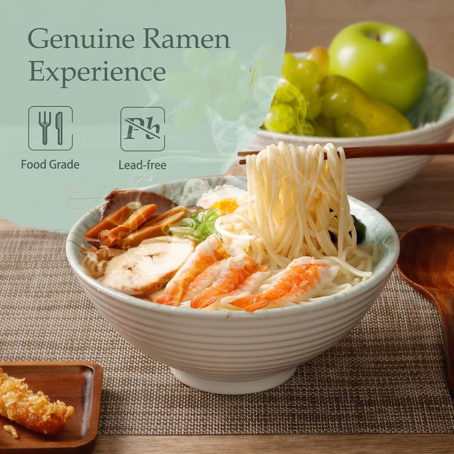 NUTRIUPS Ceramic Ramen Bowl Set of 2, 8 In/40oz (Forest)