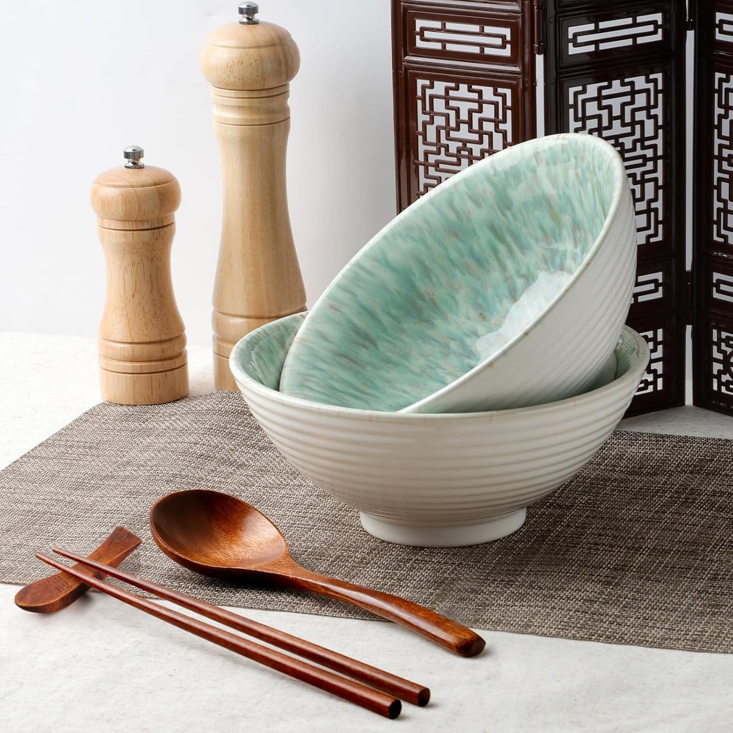 NUTRIUPS Ceramic Ramen Bowl Set of 2, 8 In/40oz (Forest)