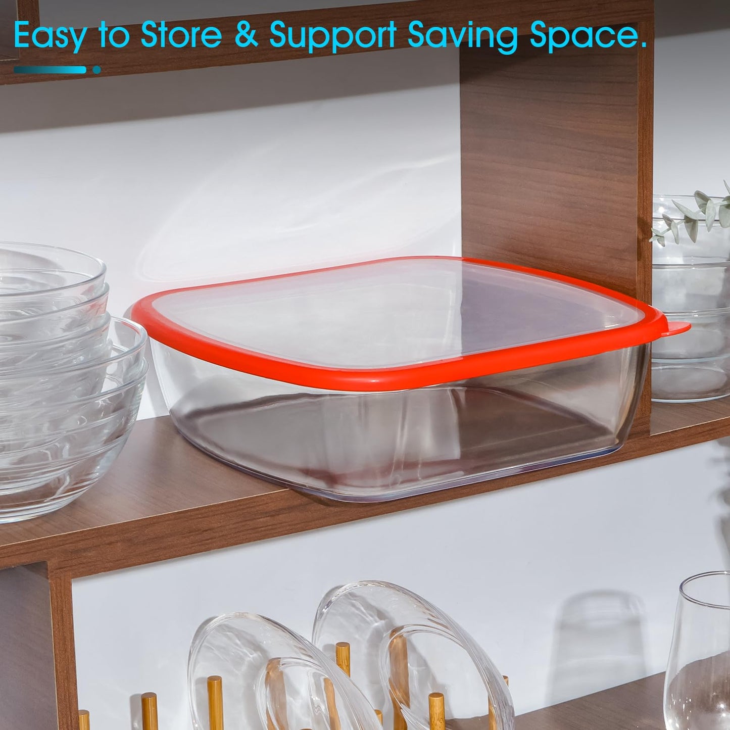 2.7 QT Square Glass Baking Dish with Red Visible Lid (9x9)