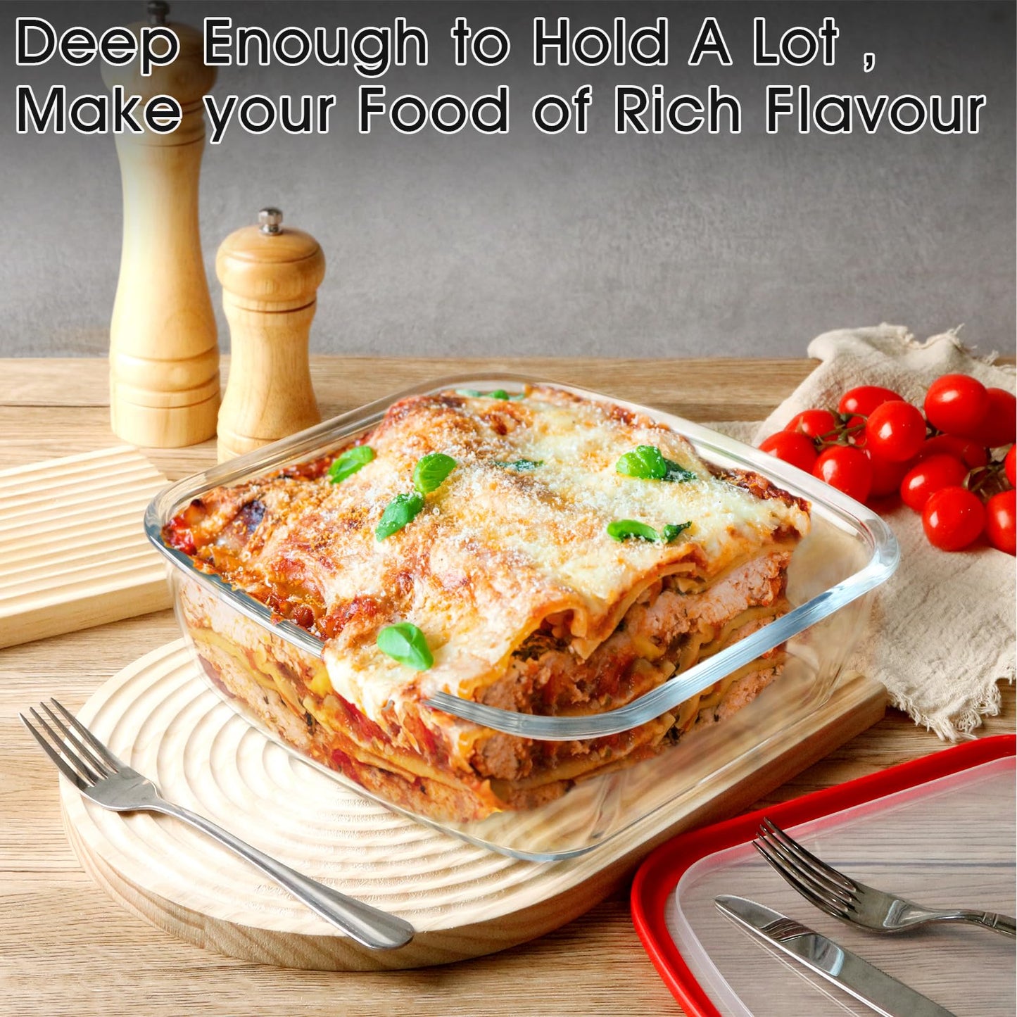 2.7 QT Square Glass Baking Dish with Red Visible Lid (9x9)