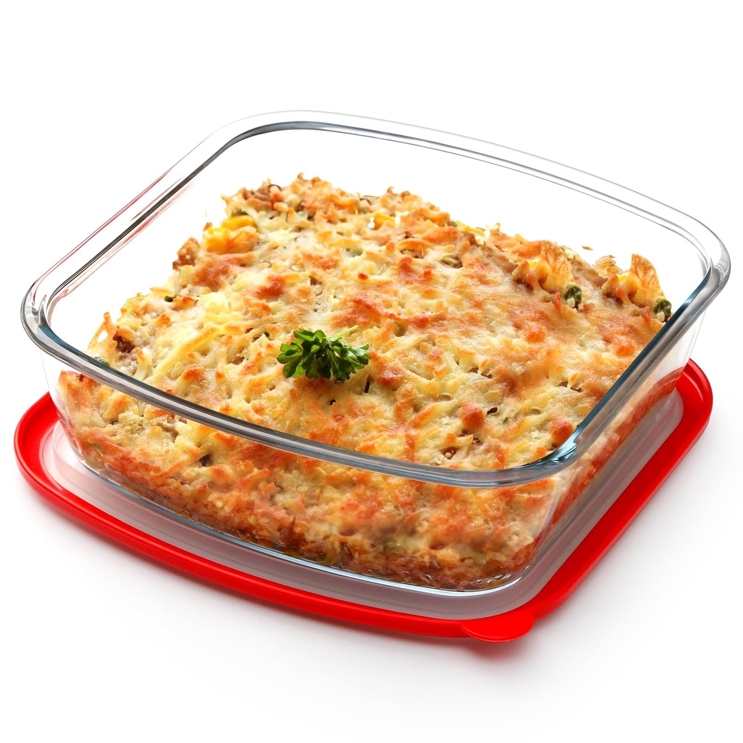 2.7 QT Square Glass Baking Dish with Red Visible Lid (9x9)
