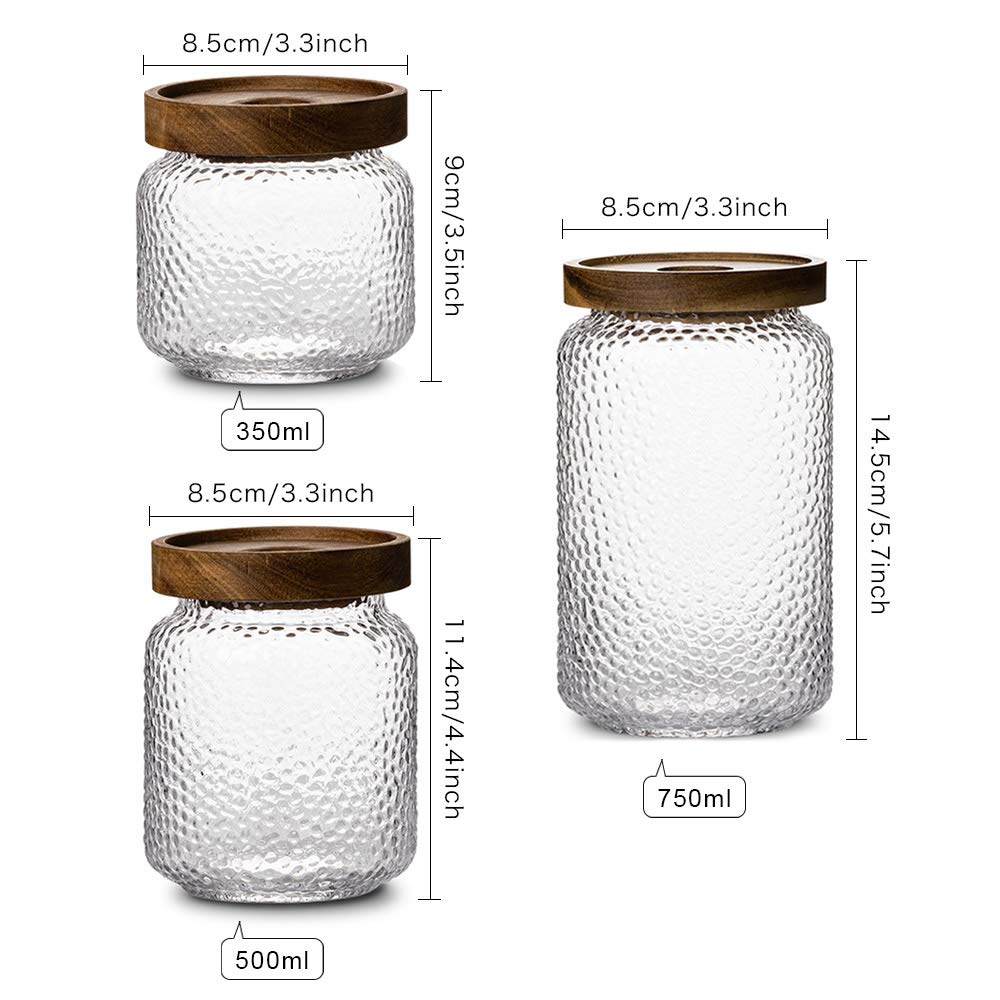 Anti-slip Storage Jar with Airtight Wood Lid, 3 Pack, 12oz, 17oz, 25oz