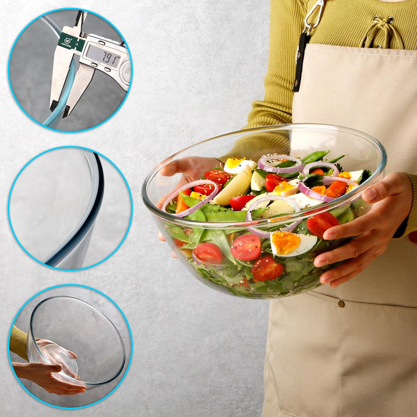 NUTRIUPS 4.7 Quart Large Glass Mixing Bowl with Lid