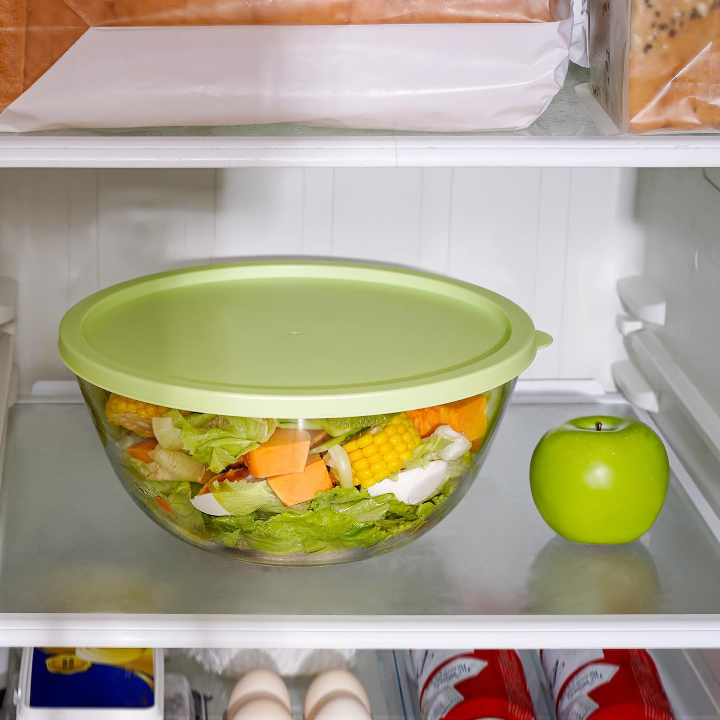 NUTRIUPS 4.7 Quart Large Glass Mixing Bowl with Lid, Deep Big Glass Bowl Large Salad Bowl (Spring Pine Green)