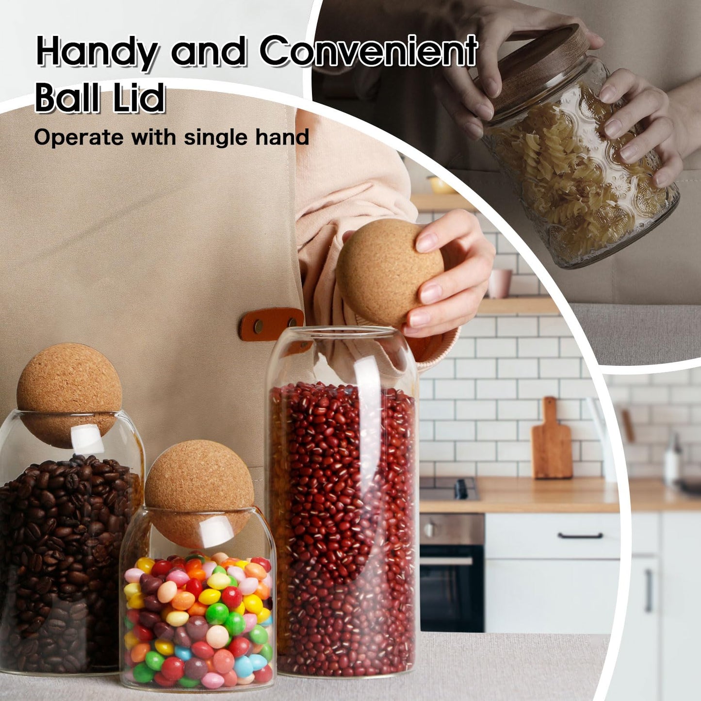 NUTRIUPS Storage Glass Jar with Ball Cork Lid, 3Pcs,500ML/17Oz,800ML/27Oz,1200ML/41Oz