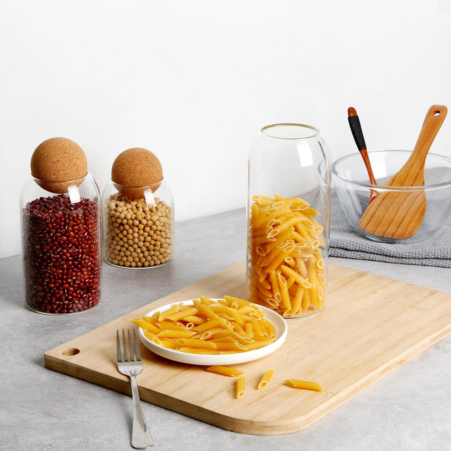 NUTRIUPS Storage Glass Jar with Ball Cork Lid, 3Pcs,500ML/17Oz,800ML/27Oz,1200ML/41Oz