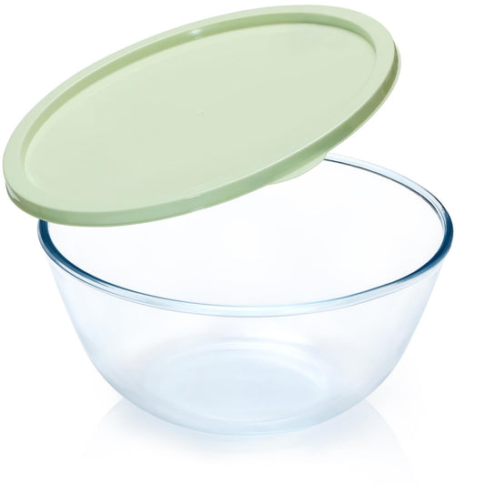 NUTRIUPS 4.7 Quart Large Glass Mixing Bowl with Lid, Deep Big Glass Bowl Large Salad Bowl