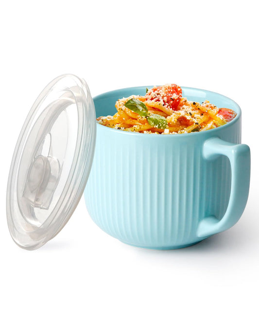 NUTRIUPS Soup Bowls with Handles, 900ml Microwave Soup Bowl with Lid, Soup Mug with Handles, Blue Bowl for Ramen, Noodle, Porridge (Blue)