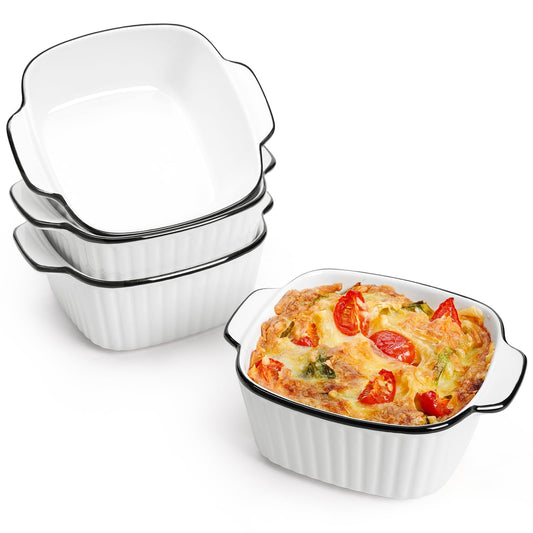 NUTRIUPS 13Oz Ceramic Baking Dishes set of 4, 5.7x4.5x2.2'' Square Baking Dishes, Small Baking Dish for Air Fryer, Ceramic Bakeware with Handles, Oven & Microwave Safe