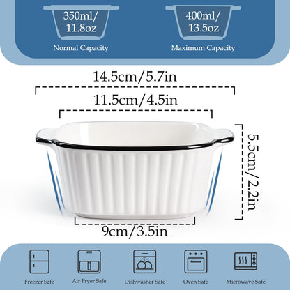 NUTRIUPS 13Oz Ceramic Baking Dishes set of 4, 5.7x4.5x2.2'' Square Baking Dishes, Small Baking Dish for Air Fryer, Ceramic Bakeware with Handles, Oven & Microwave Safe