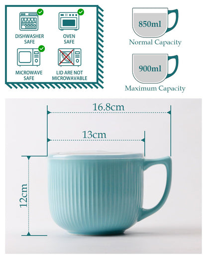 NUTRIUPS Soup Bowls with Handles, 900ml Microwave Soup Bowl with Lid, Soup Mug with Handles, Blue Bowl for Ramen, Noodle, Porridge (Blue)