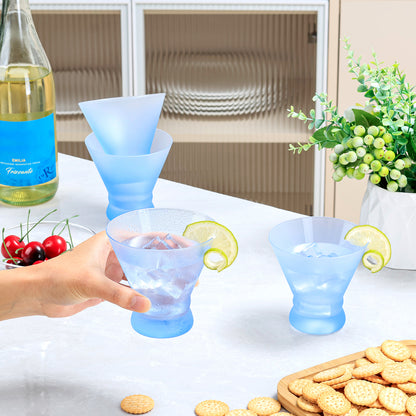 NUTRIUPS 8oz Blue Frosted Stemless Martini Glasses, Matte Finish Fingerprint-Resistant Glassware for Home Bar, Parties & Gifts, 4-Piece Set