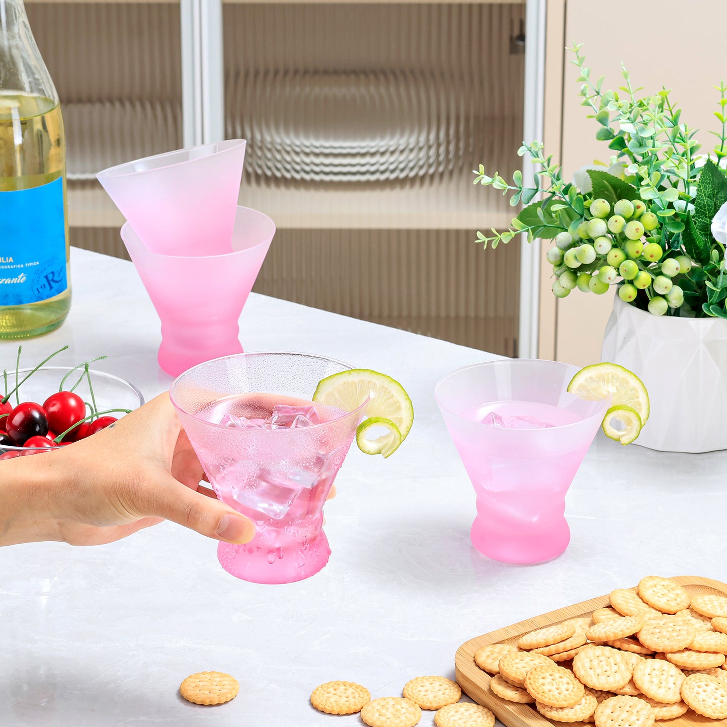 NUTRIUPS Pink Martini Glasses, Frosted Stemless Cocktail Glass, 8oz Matte Finish Glassware for Home Bar, Parties, Fingerprint-Resistant Drinkware Gifts for Women